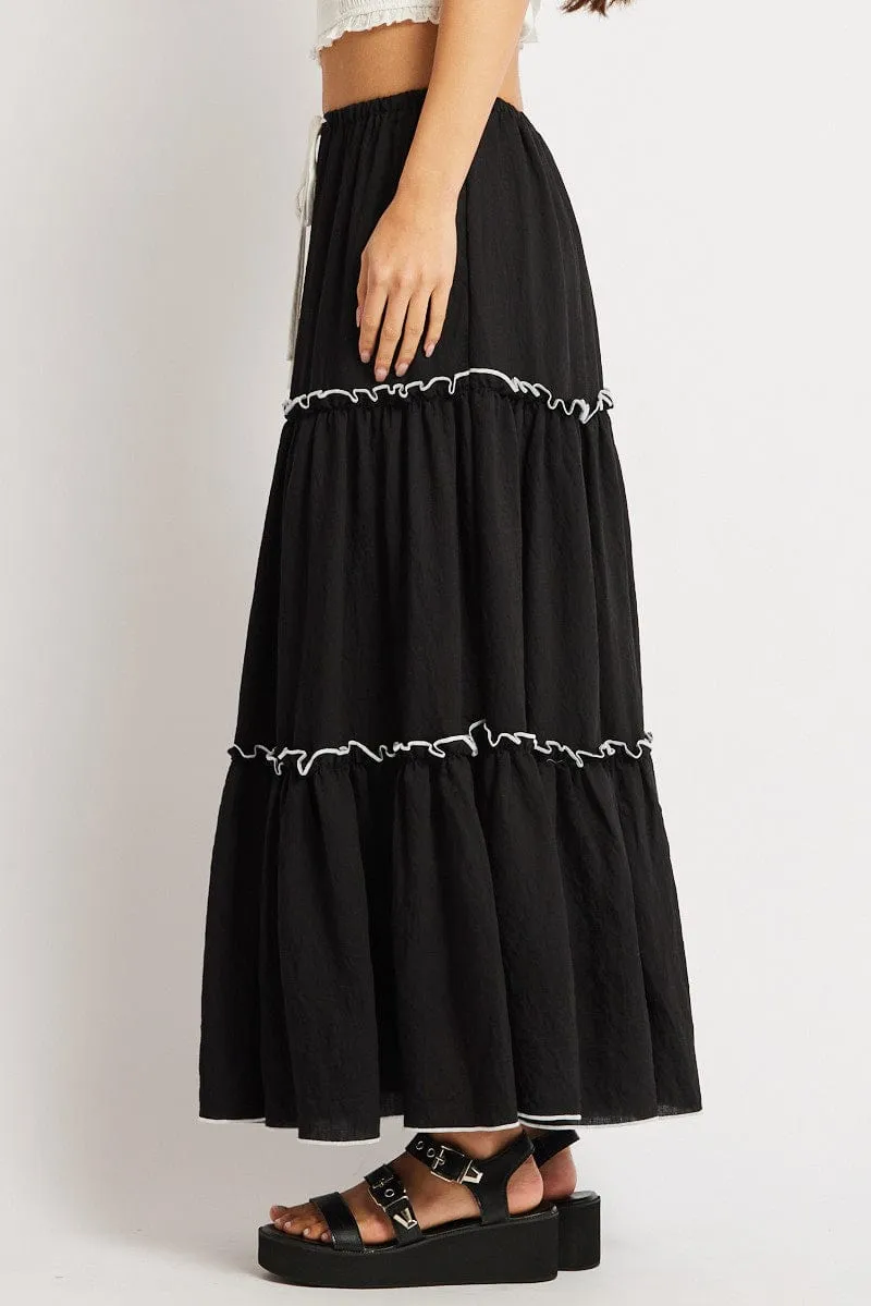 Black Tiered Maxi Skirt Comfort Fit