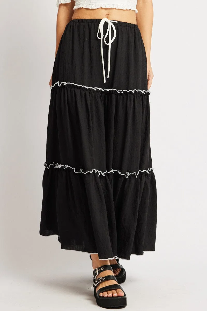 Black Tiered Maxi Skirt Fitted Cut
