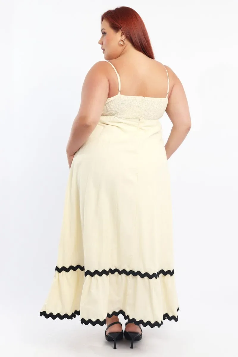 Snow Field Beige Maxi Dress Sleeveless Ric Rack