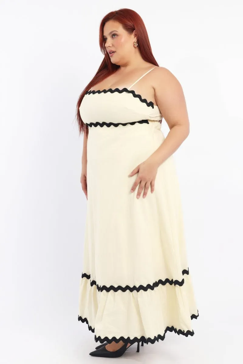 Orange Heat Fold Glow Beige Maxi Dress Sleeveless Ric Rack