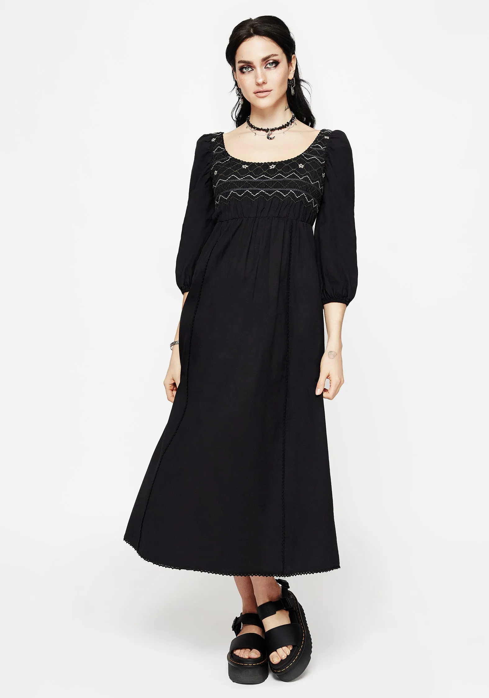 Designed with comfort in mind this dress is perfect for all-day wear Larissa Hand Embroidered Smocked Midaxi Dress