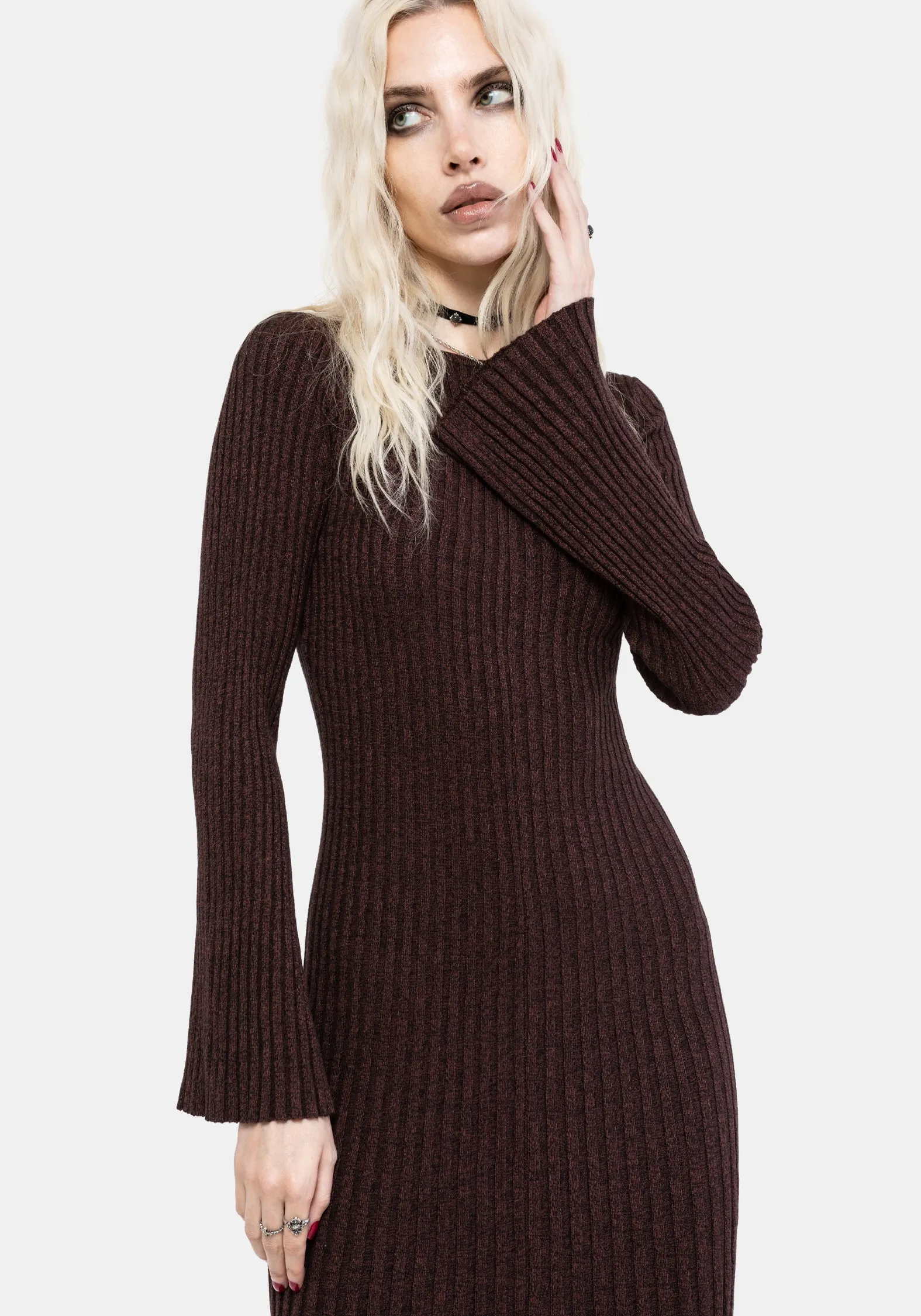 Gray Mist french chic Estella Long Sleeve Knit Maxi Dress