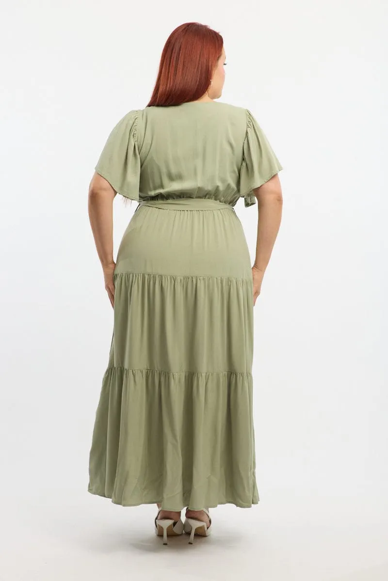 Field Walk Green Tiered Maxi Dress Short Sleeve