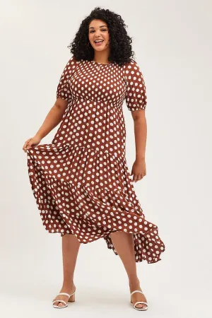 Polka Dot Maxi Dress Round Neck Puff Sleeve Shirred Playful floral print gown