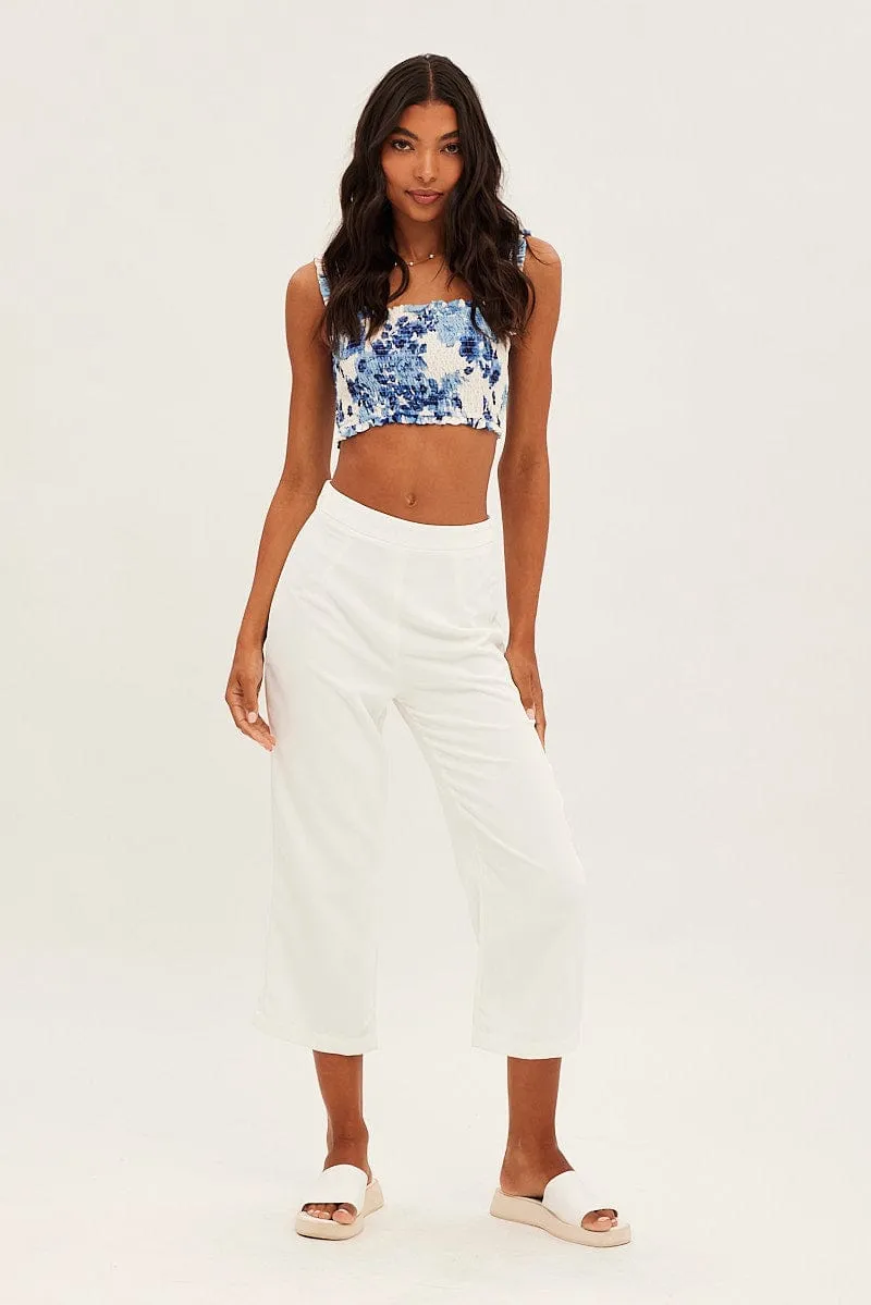 White Cropped Pant High Waisted Layering Essential Thermal Insulation Layer