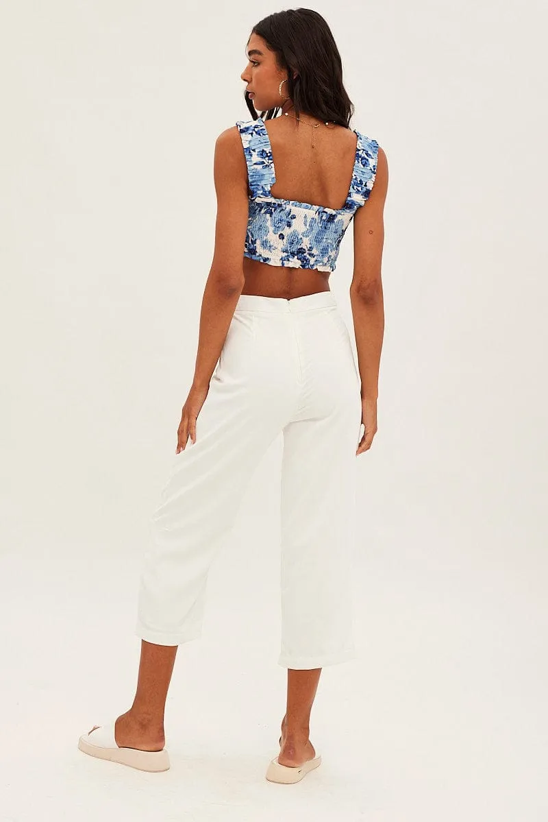 White Cropped Pant High Waisted Moisture wicking