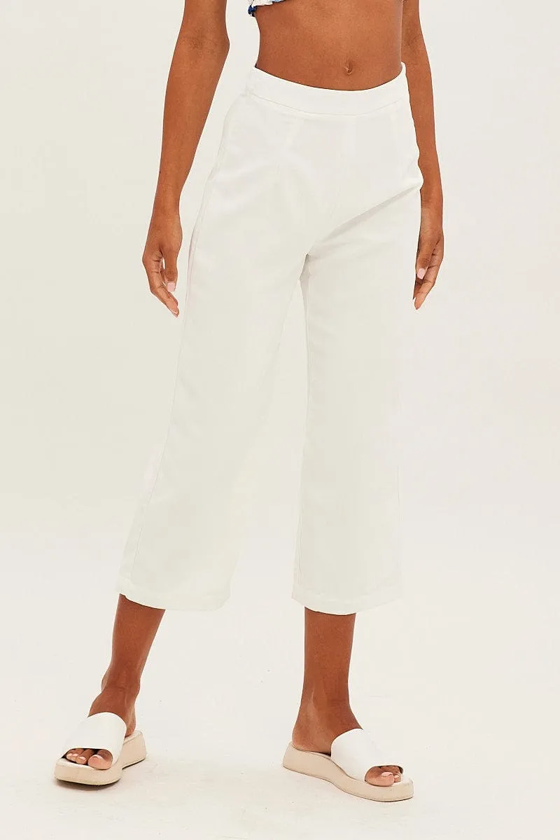 White Cropped Pant High Waisted No Fuss Stretch Ready