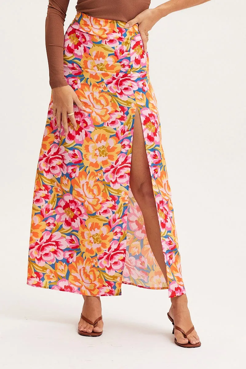 Print Maxi Skirt High Rise Crisp Look