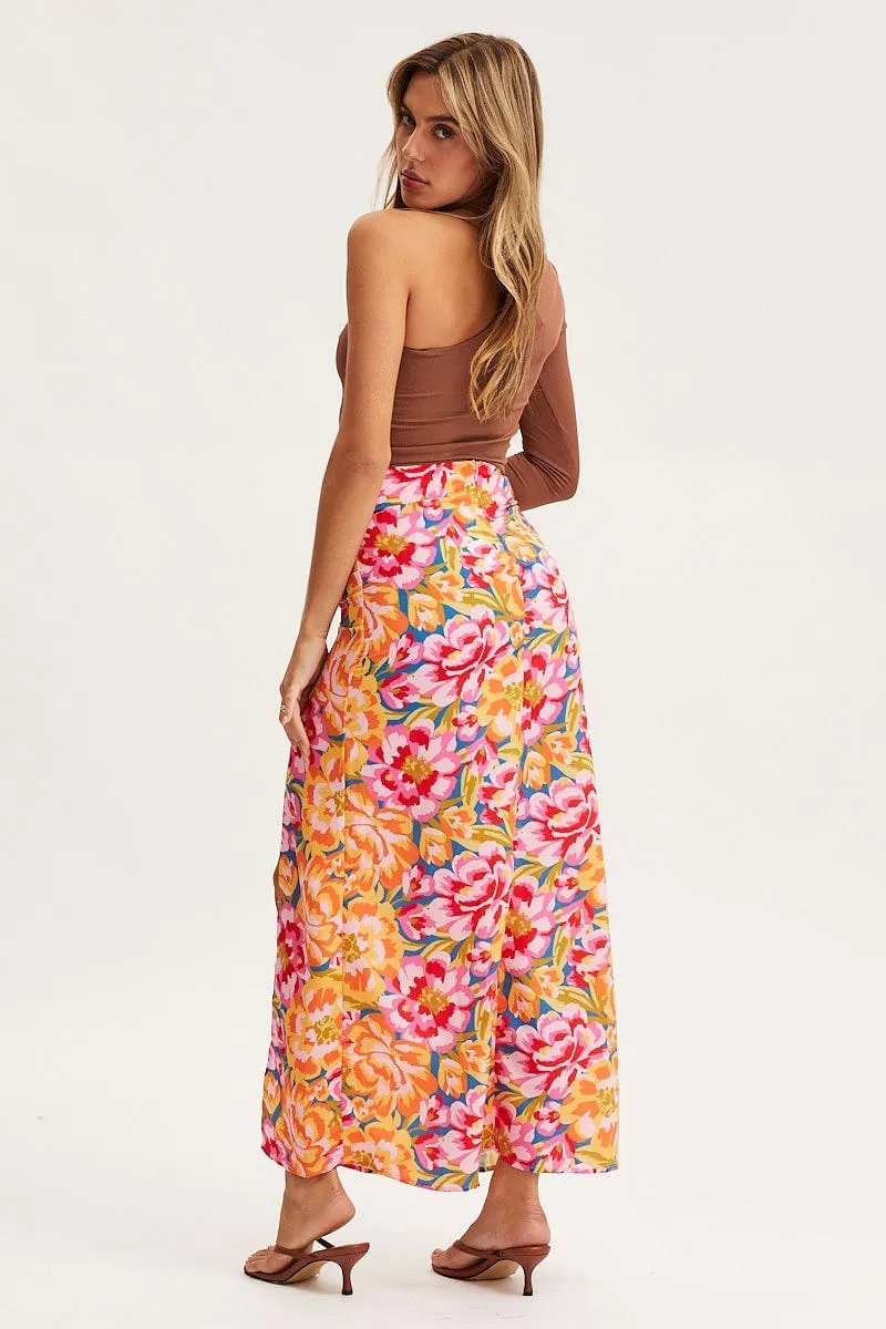 Print Maxi Skirt High Rise tech fabric Shirred Back