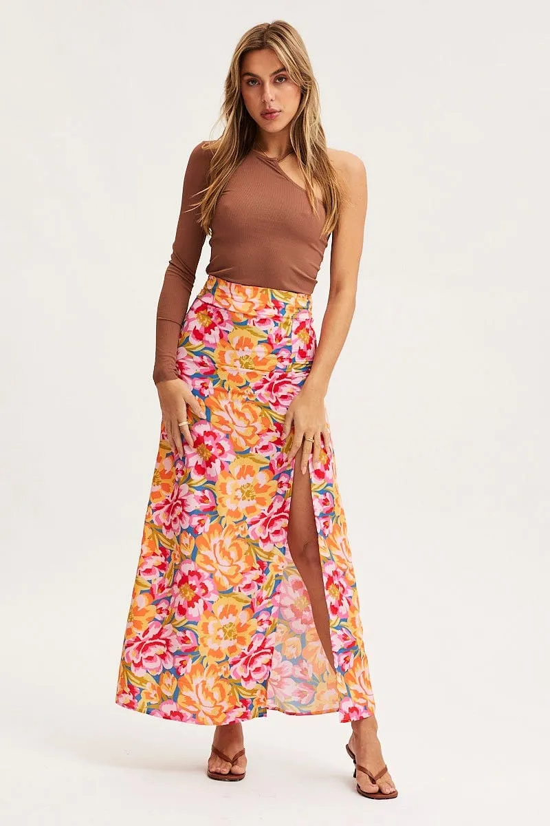Print Maxi Skirt High Rise Minimal Touch Streetwear Look