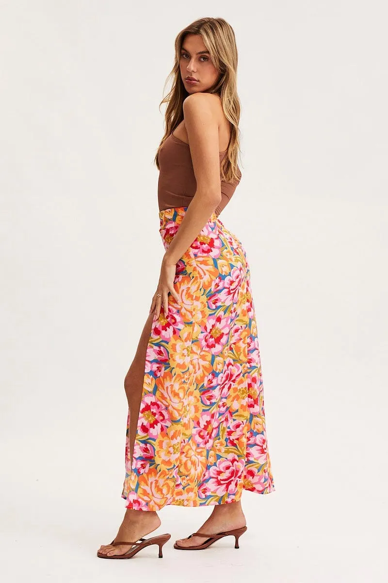 Print Maxi Skirt High Rise Elastic hemline Cruise Attire