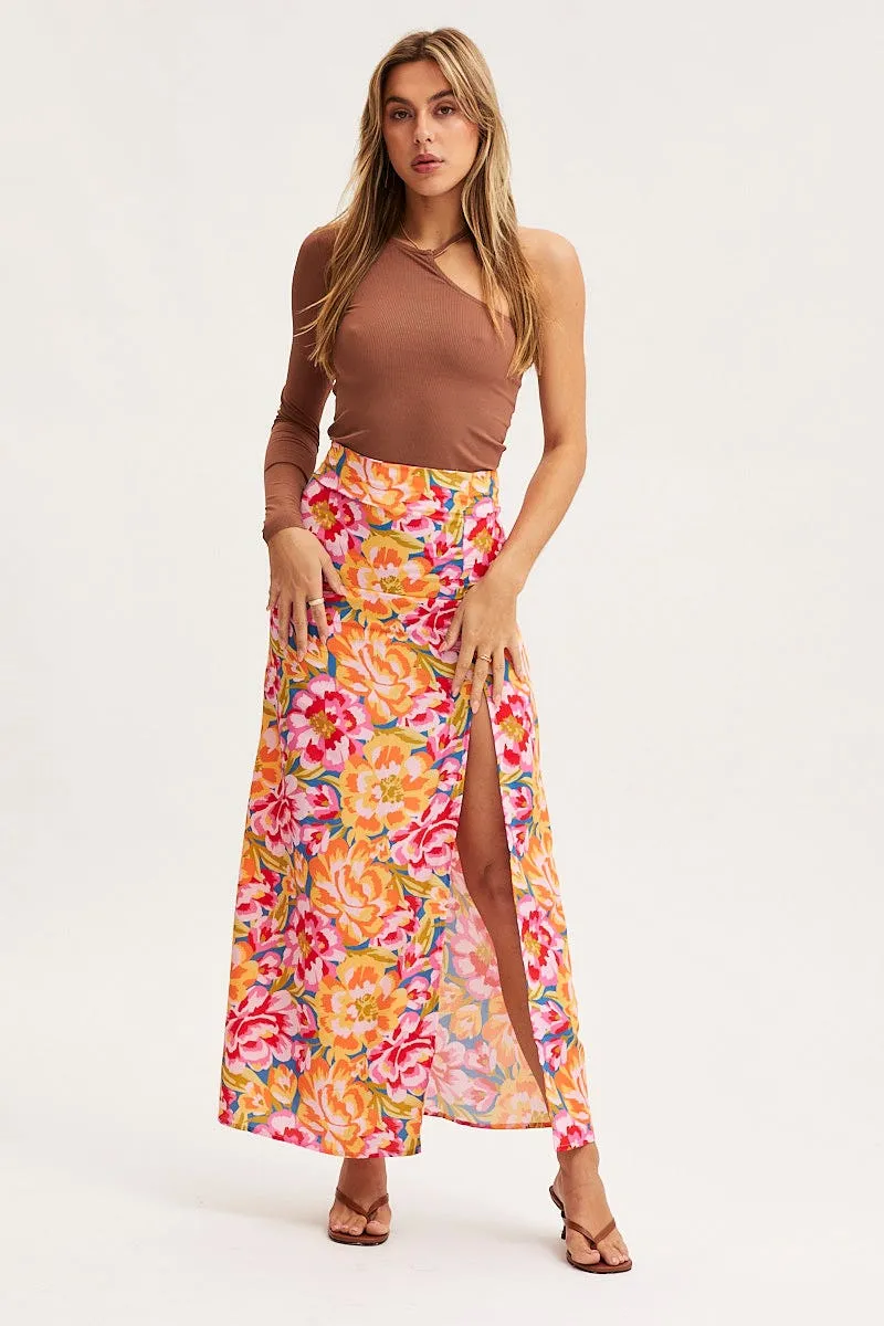 Print Maxi Skirt High Rise Vibrant Touch Outfit Display