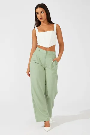 No Fuss Layer Comfort Green Wide Leg Pants High Rise