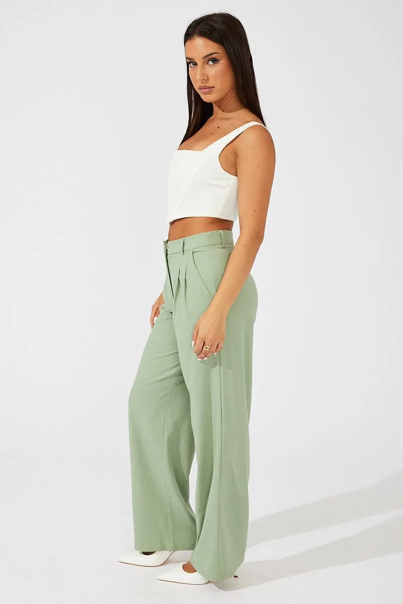 NonRestrictiveFit Green Wide Leg Pants High Rise