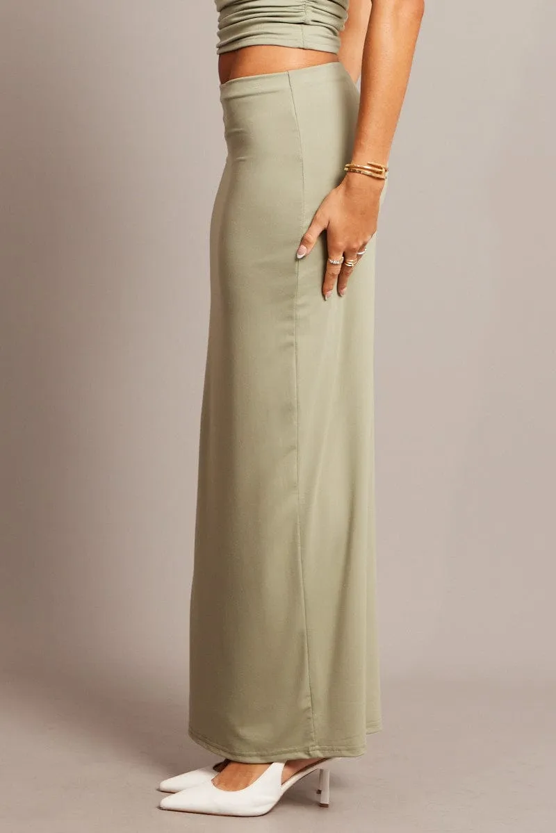 Green Supersoft Maxi Skirt Side Split Fit Choice Sleek Motion