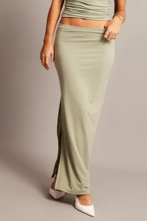 Green Supersoft Maxi Skirt Side Split Warm Insulation Wearable Art