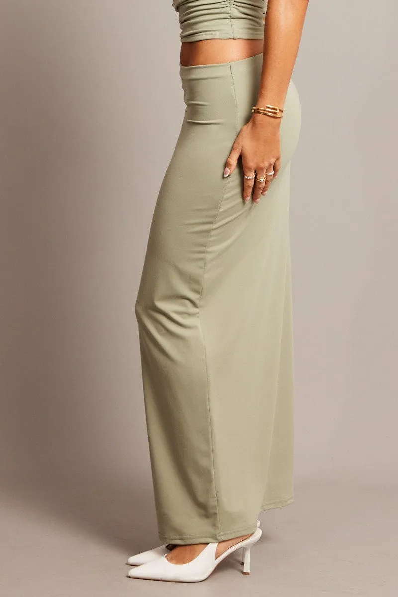 Green Supersoft Maxi Skirt Side Split Weekend Vibes Seamless Design