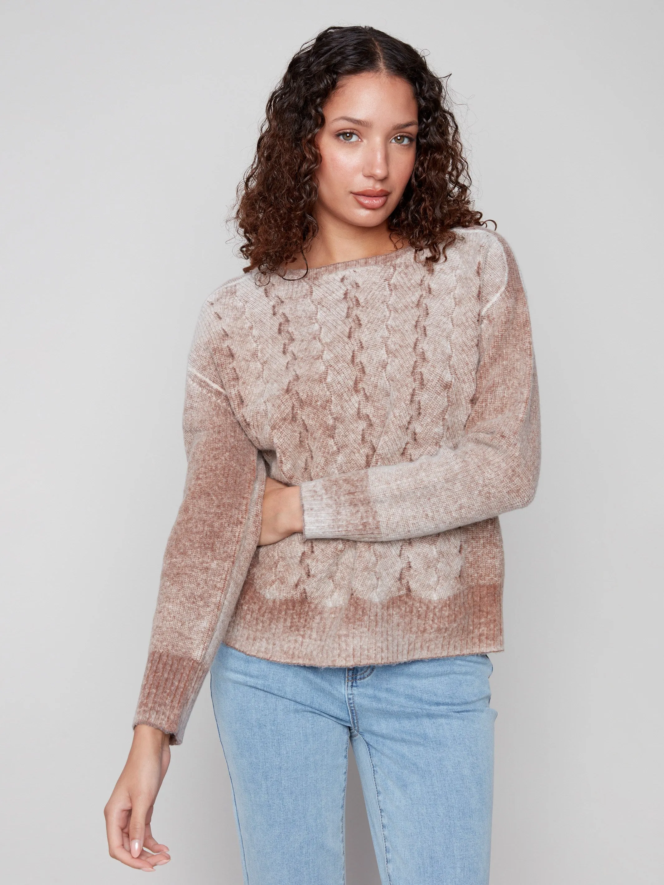 Fancy Stitch Crew Neck Sweater - Sepia Sophisticated Style