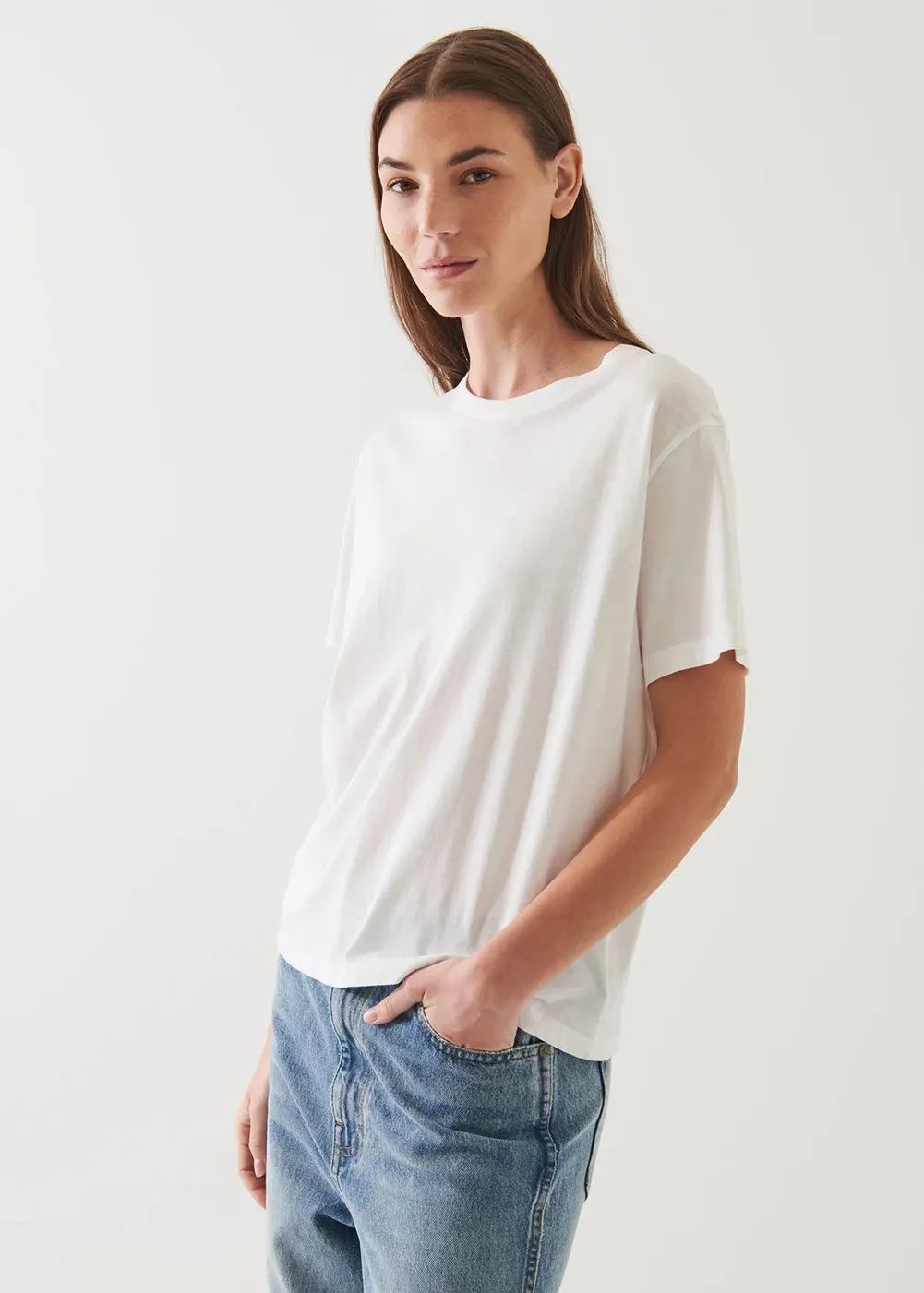 Boyfriend Fit Crew T-Shirt Yarn Dyed Fabric Standard Body Fit