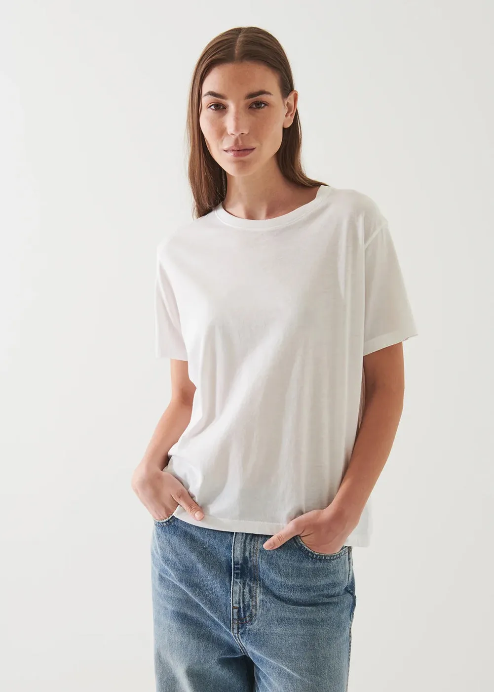 SlimFit Tubular Knit Structure Boyfriend Fit Crew T-Shirt