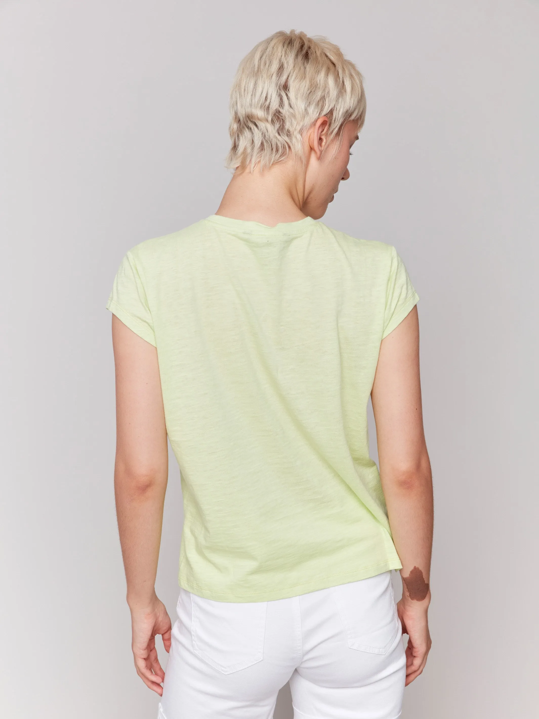 Organic Cotton Cap Sleeve T-Shirt with Slit Detail - Keylime Job Interview