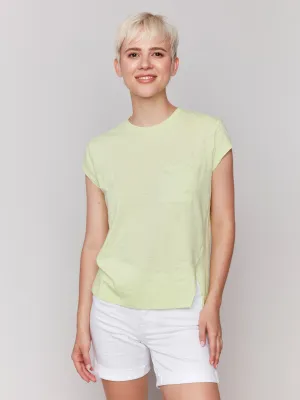 Organic Cotton Cap Sleeve T-Shirt with Slit Detail - Keylime SoftenedNeckline Seamless construction