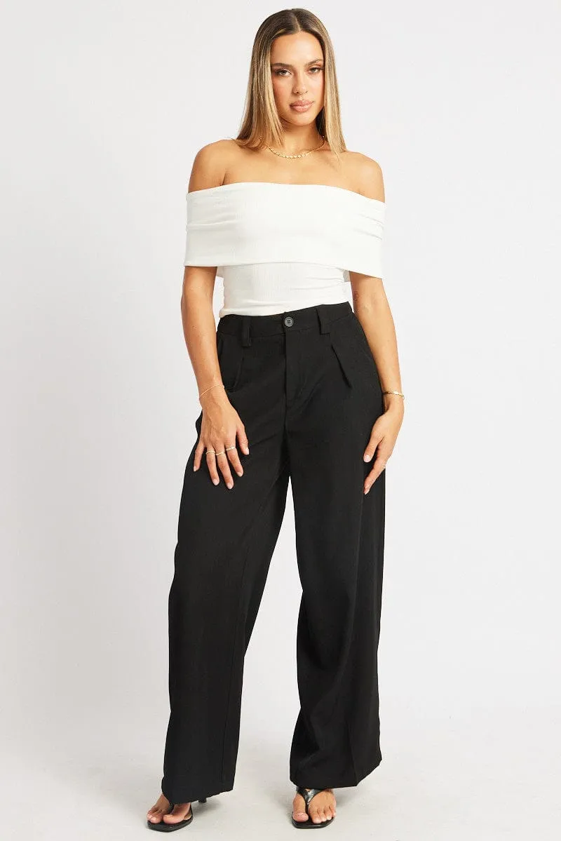 Relaxed Fit Design Durable Design Black Wide Leg Pants High Rise