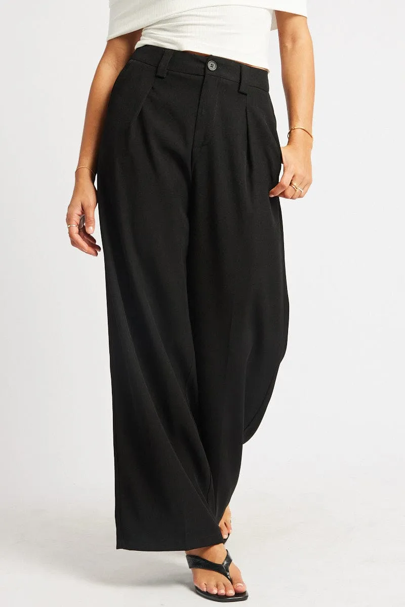 Chic Style Black Wide Leg Pants High Rise