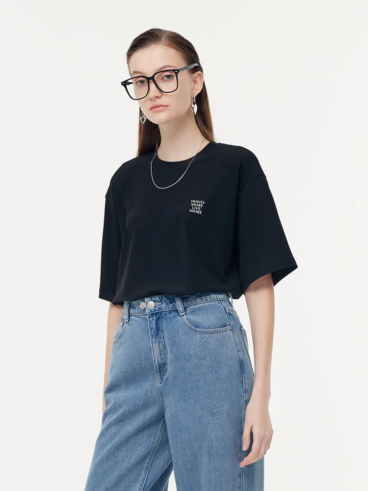 Acetate Loose Fit Letter Print Unisex T-Shirt Cool and Comfortable