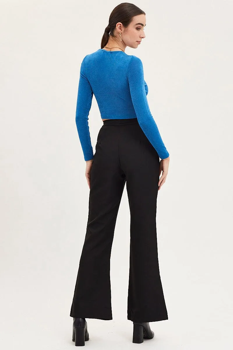 Black Flare Pants High Rise Sporty Cut