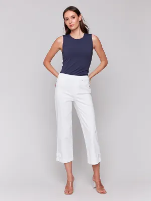 Road Trip Casual Friday Home Comfort Cropped Pull-On Twill Pants with Hem Tab - White