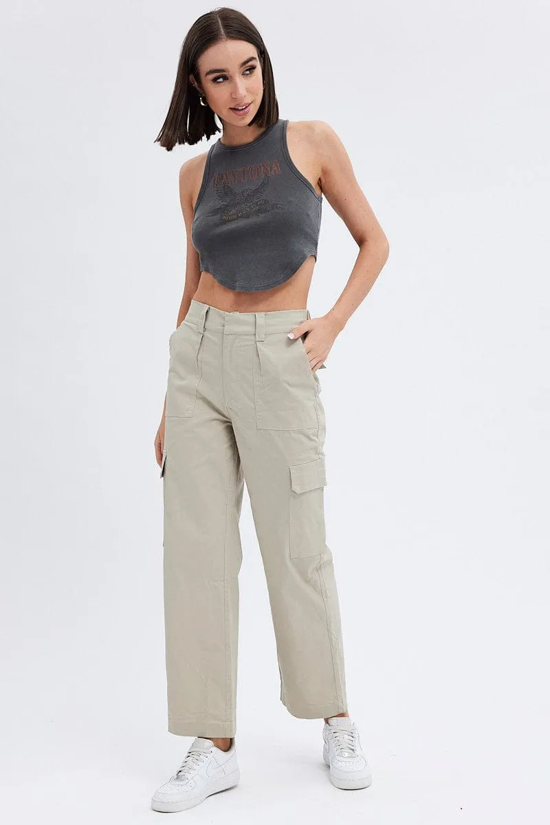 Beige Cargo Pants Mid Rise Carpenter Relaxed fit wear