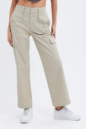 Basic Stretch Beige Cargo Pants Mid Rise Carpenter