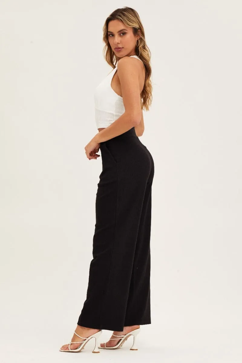 Black Pants High Waist Wide Leg NonRestrictiveCut Temperature Regulating Fabric