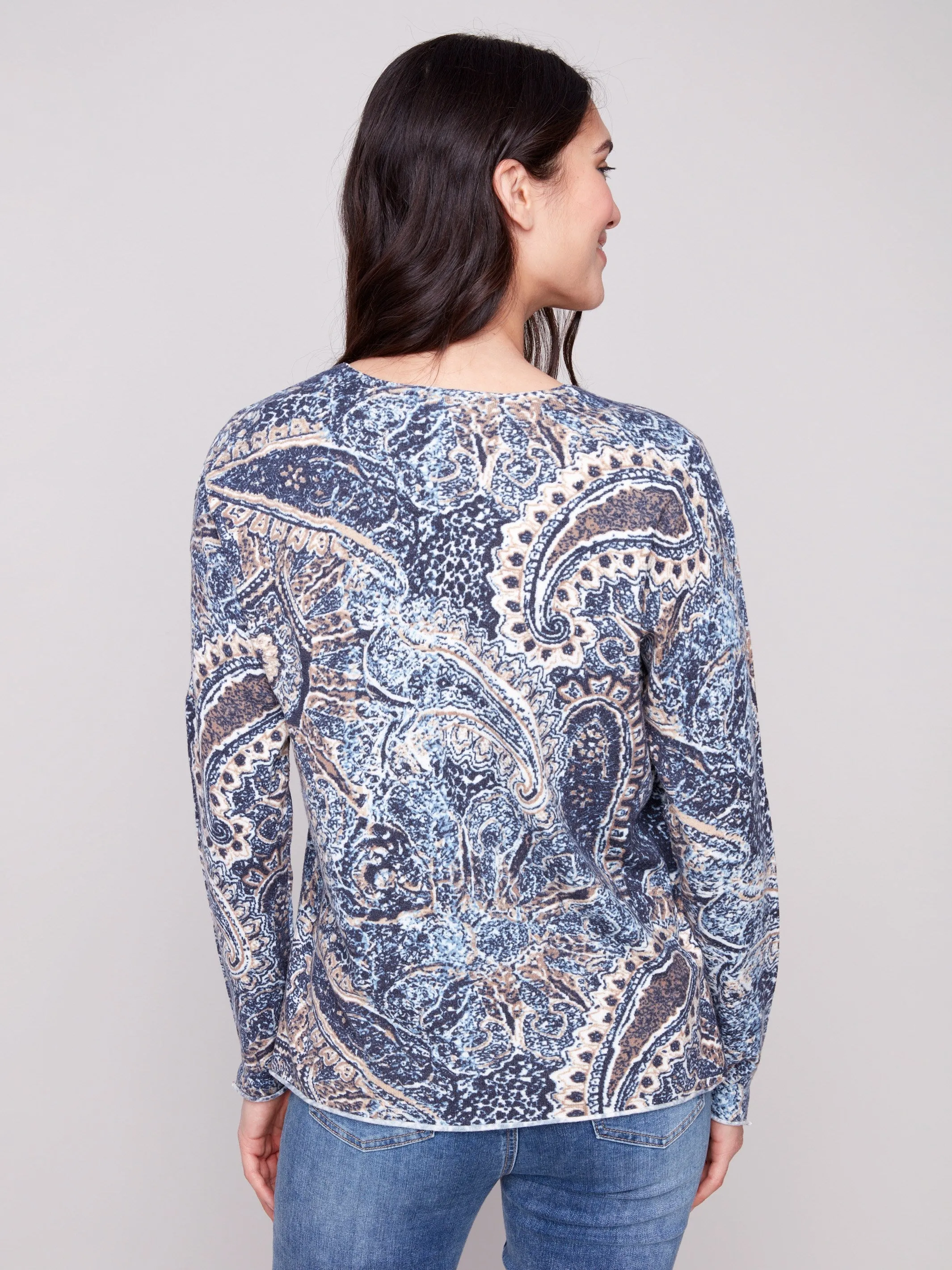 Warm Wardrobe Printed V-Neck Sweater - Bohemian