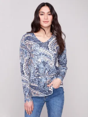 Warm And Comfortable Cozy Style Wear Printed V-Neck Sweater - Bohemian