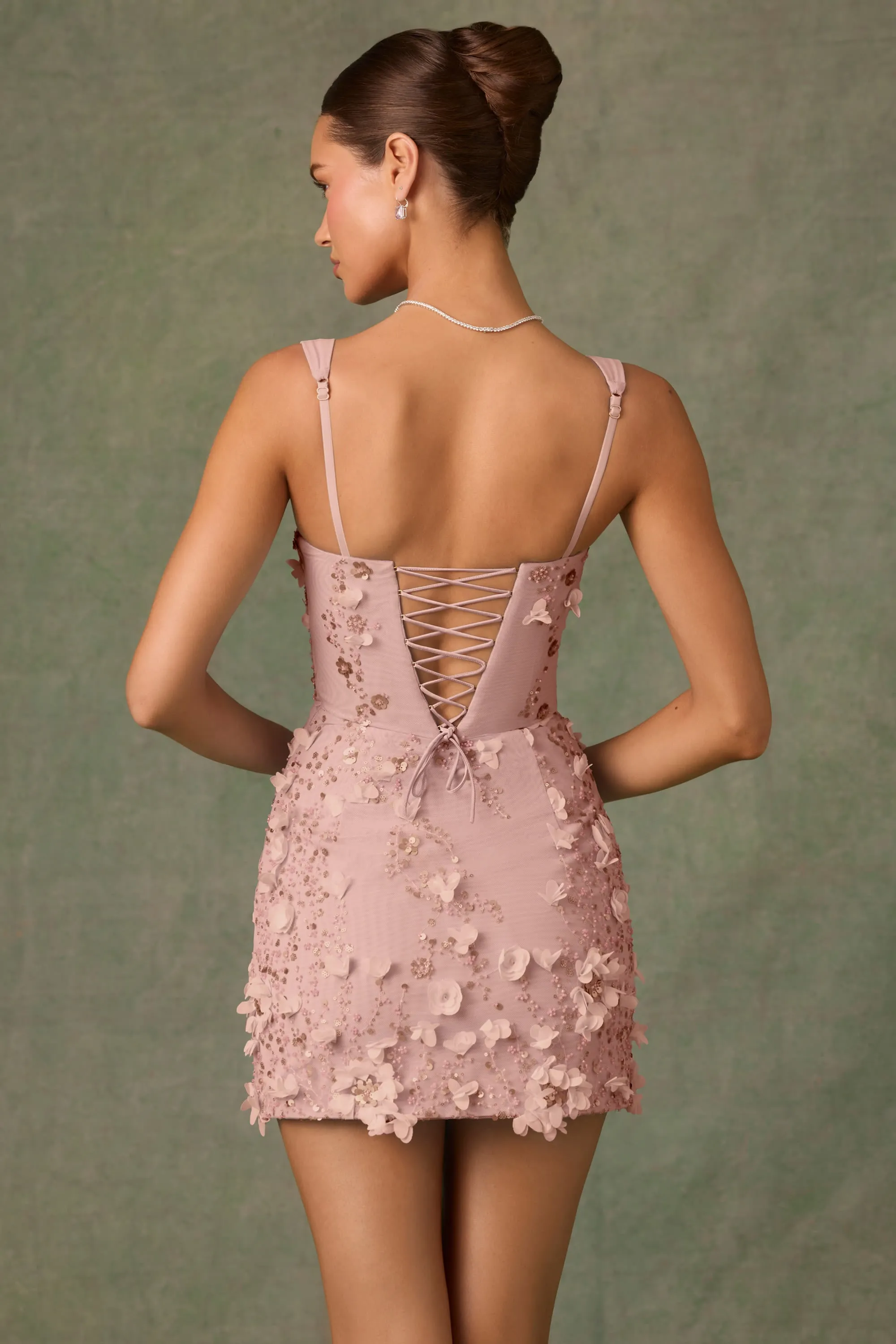 Bohemian Look Embellished Corset Mini Dress in Dusty Rose