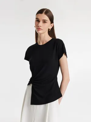Leisure Wear NonIrritatingTags Acetate Waist Twist Asymmetric Hem Women Knit Top
