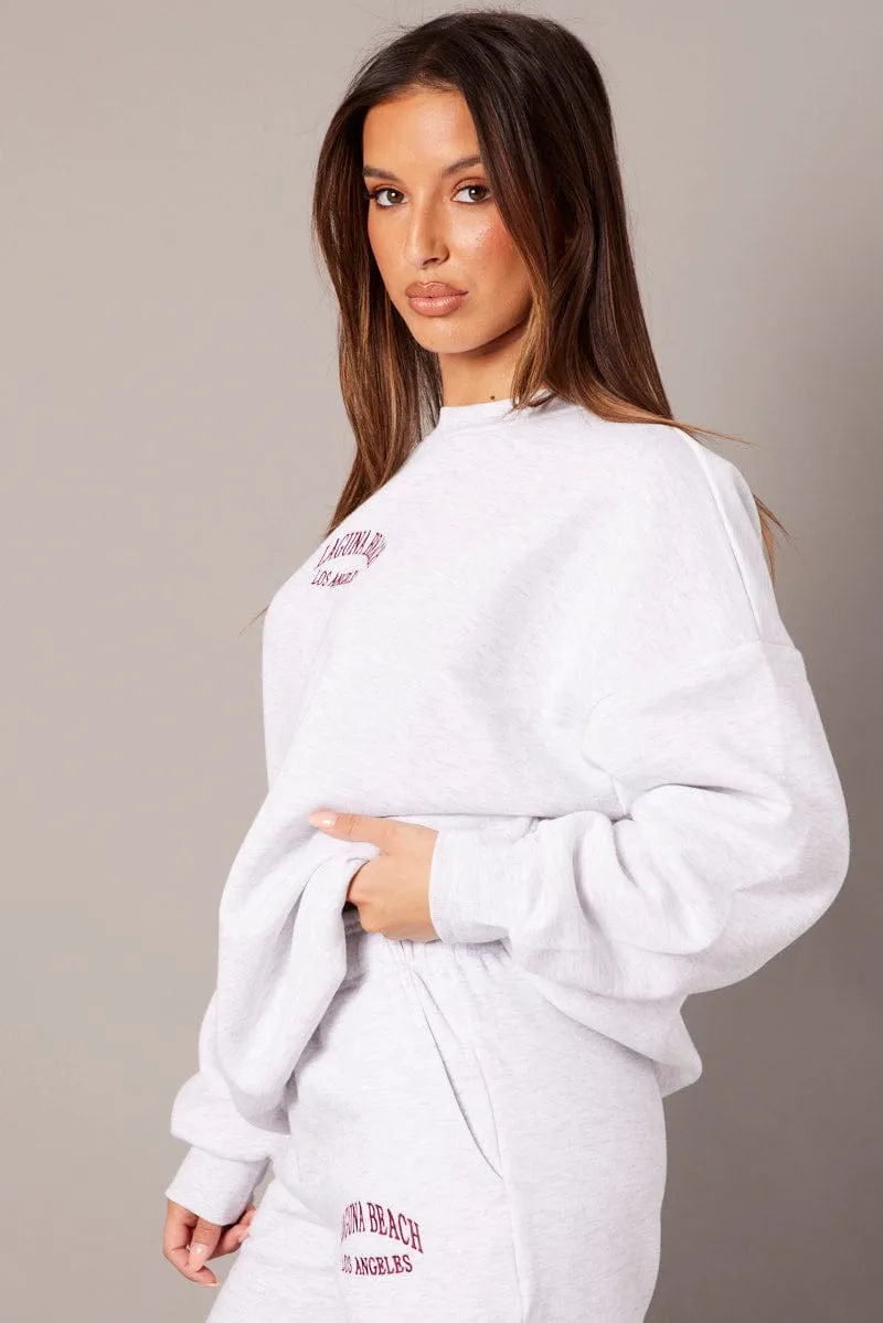 Unisex style Grey Graphic Sweater Long Sleeve