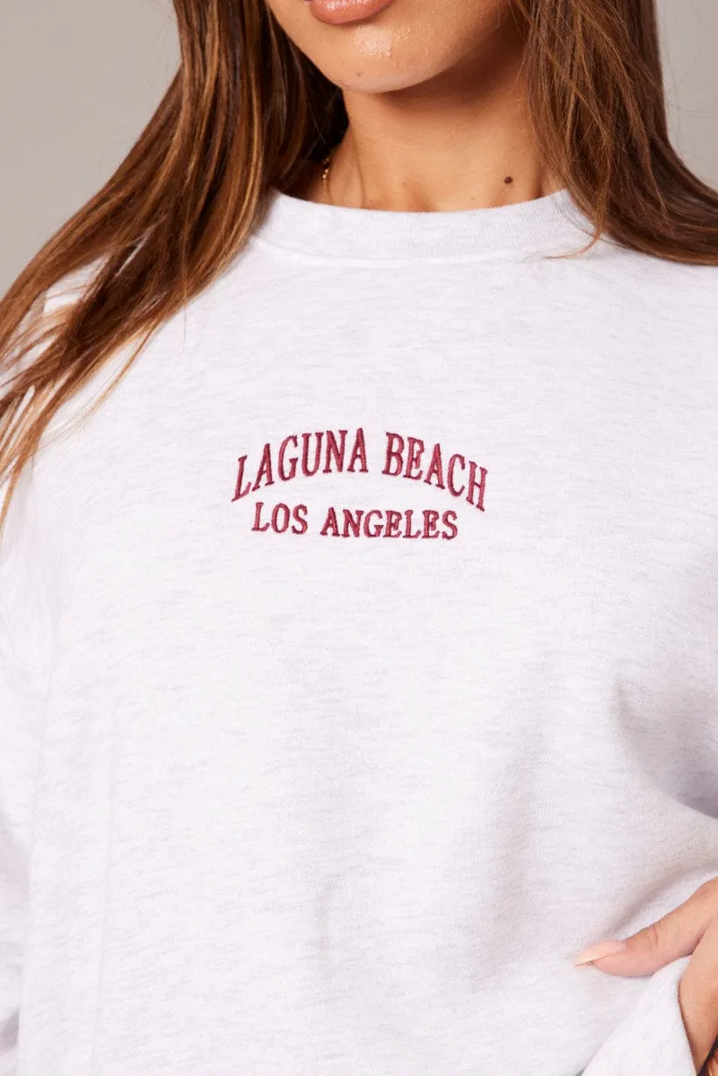 Versatile Look Pastel Shade Grey Graphic Sweater Long Sleeve