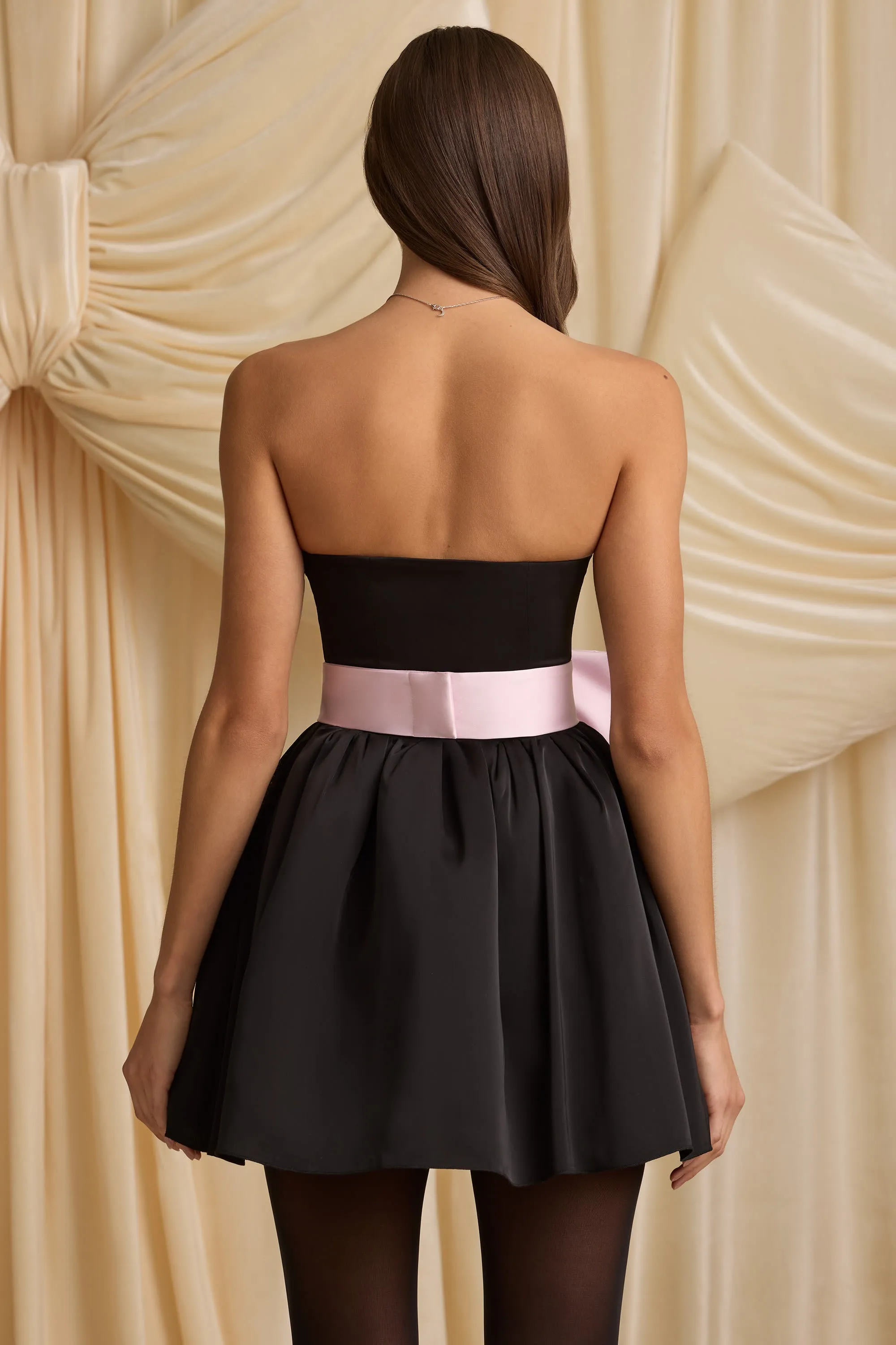 Bow-Detail Corset Mini Dress in Black Versatile Wear