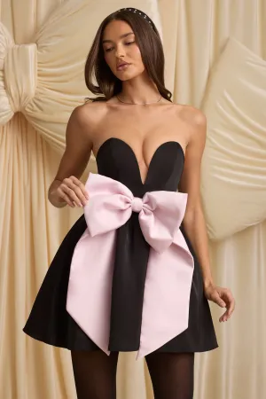 All Season Fashion Bow-Detail Corset Mini Dress in Black