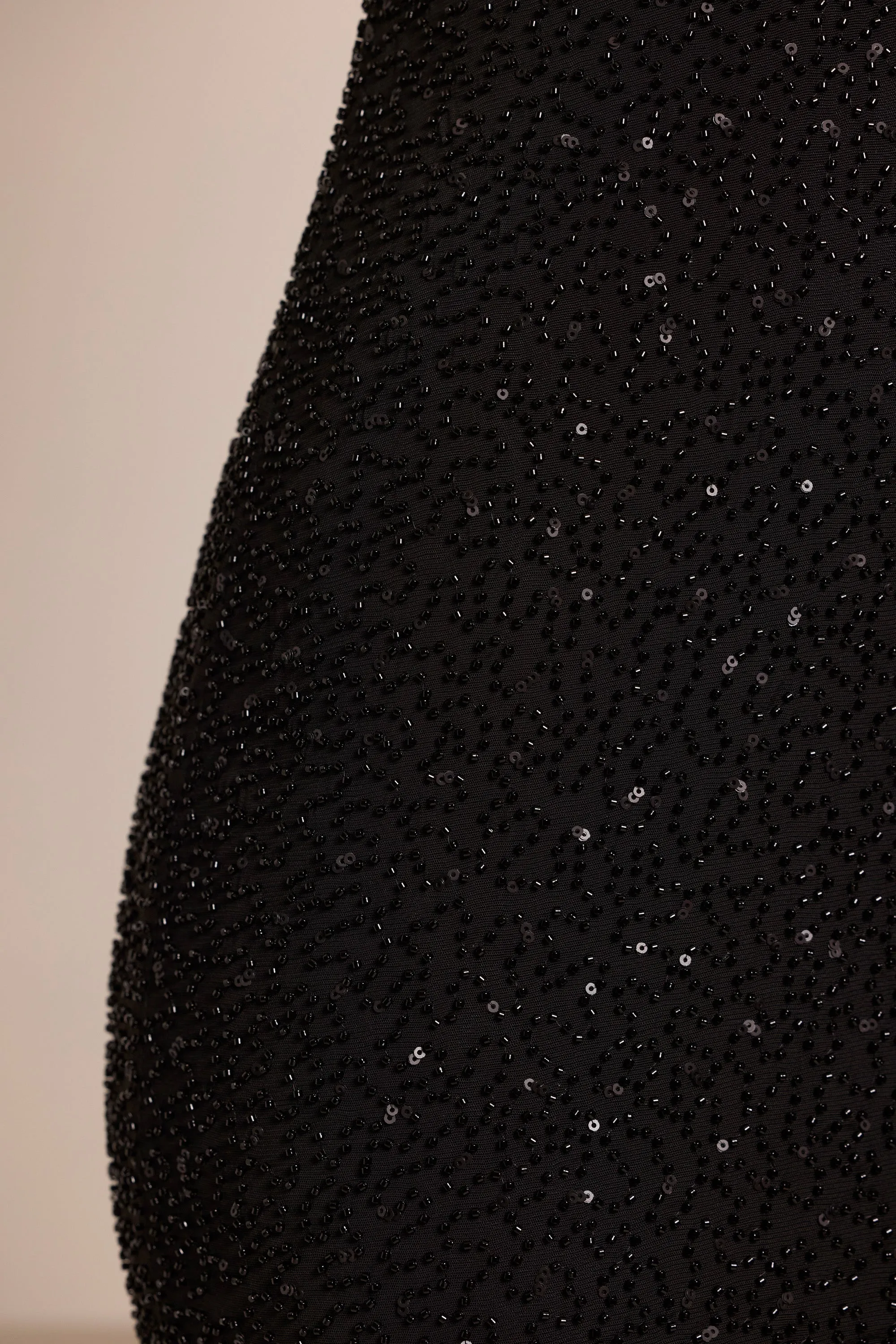 Embellished Plunge Neck Mini Dress in Black Charming Chic Wear