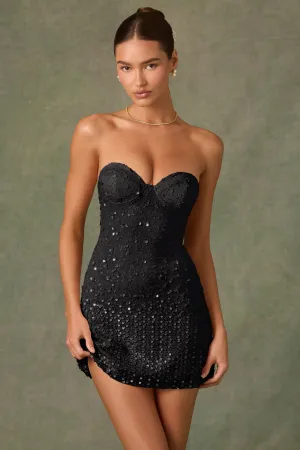 Embellished Sweetheart-Neck A-Line Mini Dress in Black Timeless Fashion Wear Street Style