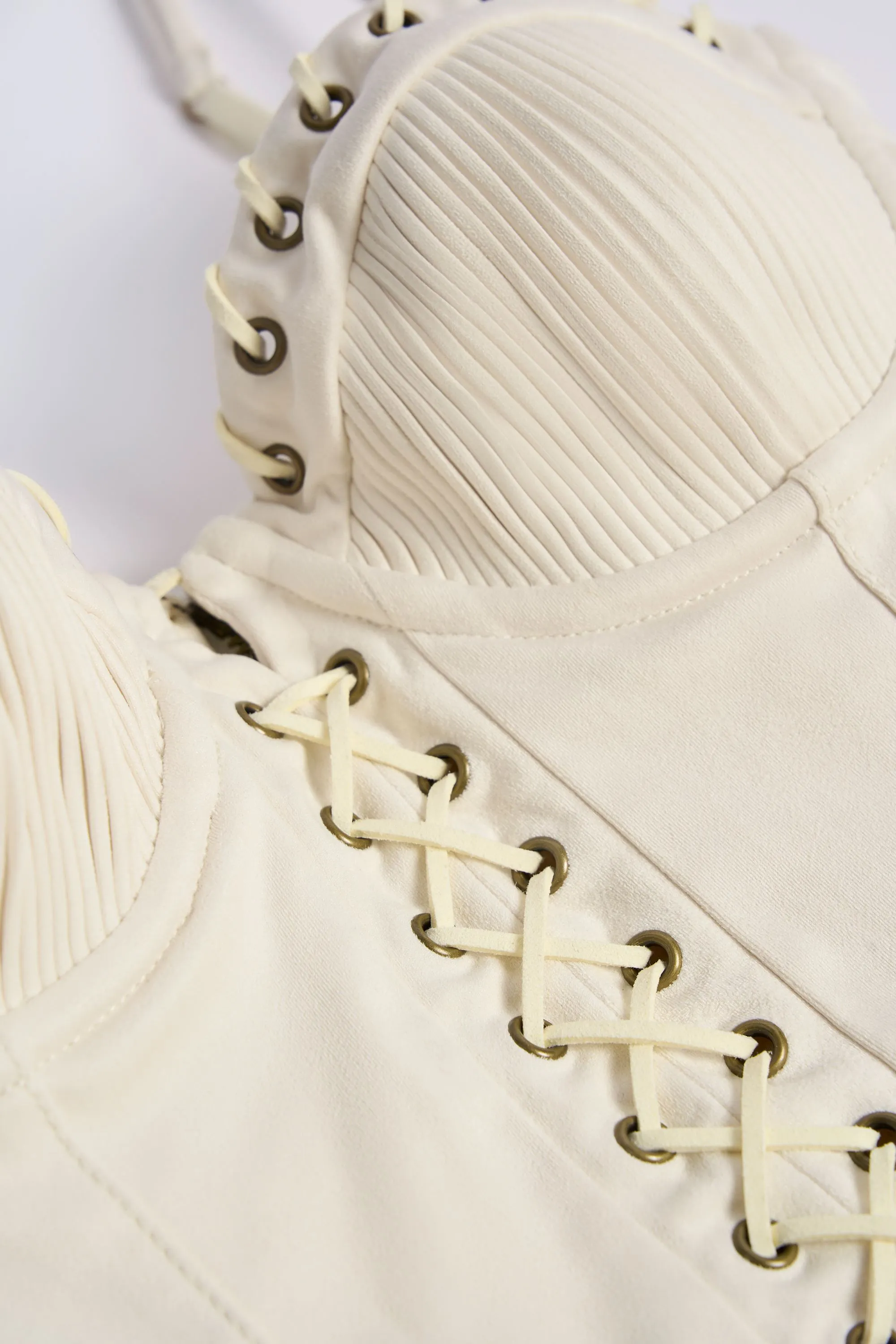 Playful Fashion Layered Ventilation Lace-Up Tiered Corset Mini Dress in Ivory