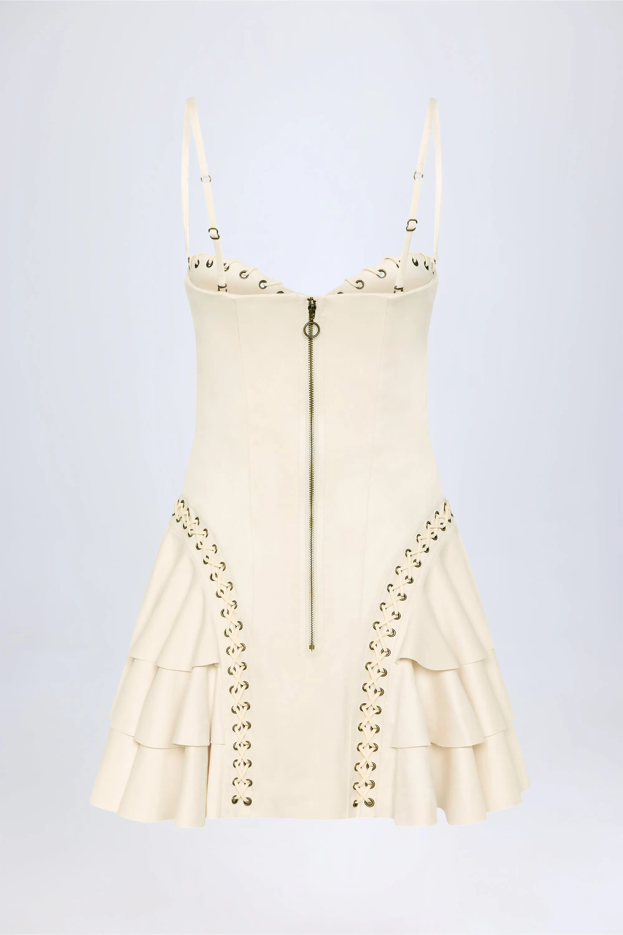 Party Snap Lace-Up Tiered Corset Mini Dress in Ivory
