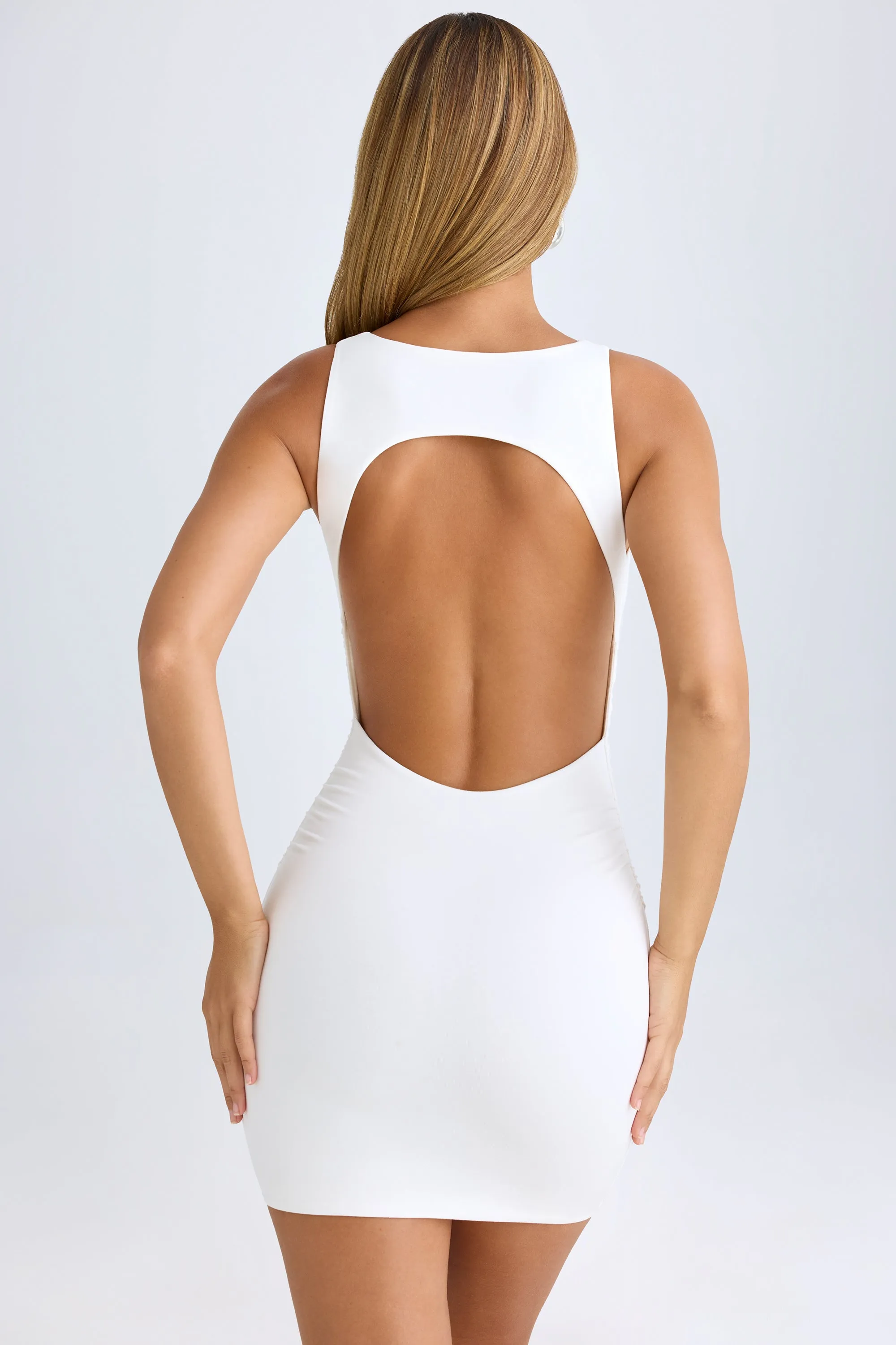 Flirty Design Smart Casual Wear Modal High-Neck Open-Back Mini Dress in White
