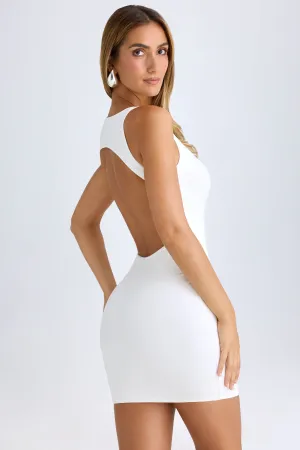 Show Pop Modal High-Neck Open-Back Mini Dress in White