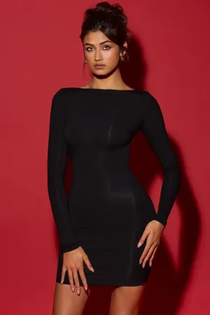 Open-Back Bodycon Mini Dress in Black Party Light Flirty Wear