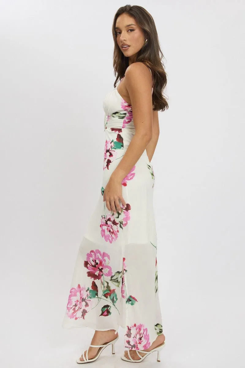 Soft and breathable dress Purple Floral Midi Dress Gathering Bust Sleeveless
